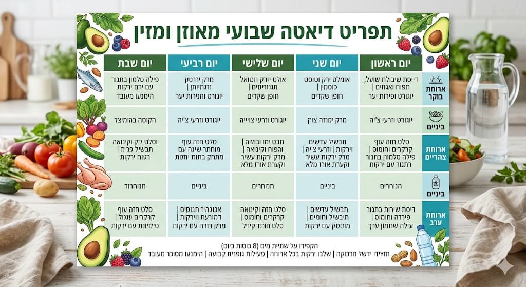 תפריט דיאטה שבועי